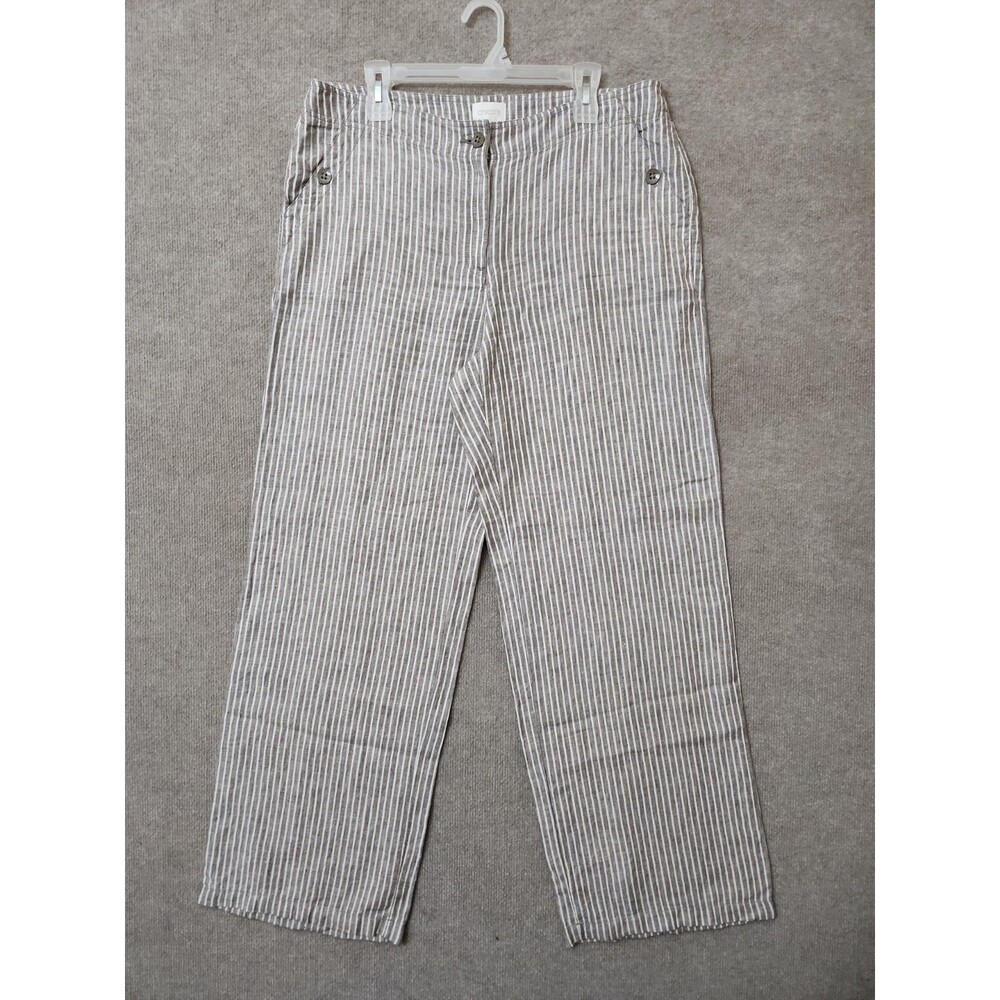 Chicos Wide Leg Linen Pants Womens 2 US 12 Brown White Stripe Beach Vacation